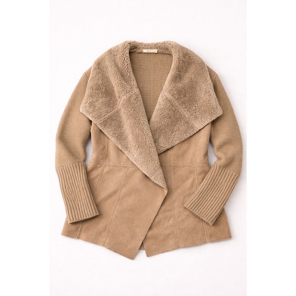 Plus Size 1X Sherpa Jacket Camel Brown Faux Suede Western Boho Cozy Teddy Coat F
